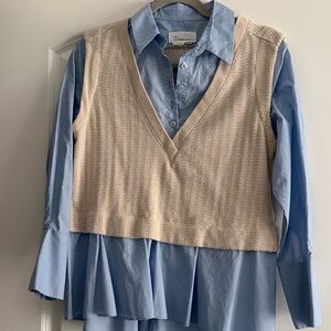 Anthropologie Blue and Beige Layered Blouse
